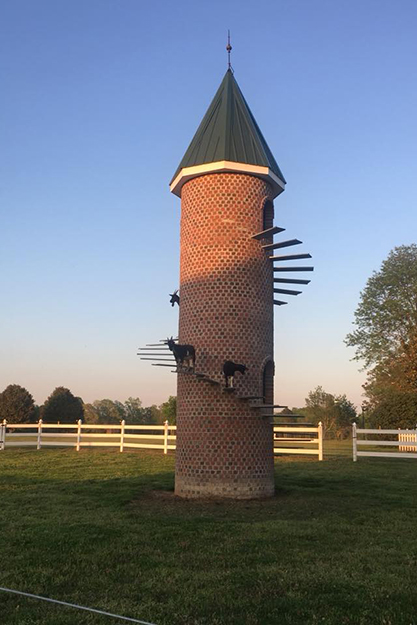 Goats on goat tower at Hampton Roads Winery